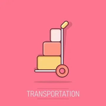 Cargo trolley icon in comic style. Delivery box cartoon vector illustration.. Illustrazione stock