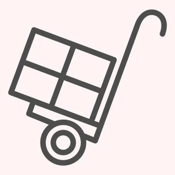 Cargo trolley line icon. Package delivering cart with handle. Postal service Illustration