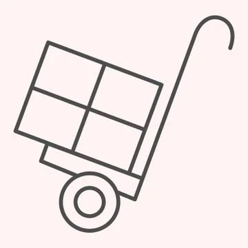 Cargo trolley thin line icon. Package delivering cart with handle. Postal Illustration