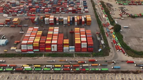 Cargo truck carry container for load to cargo ship ,many Trucks in the intern Stock-Footage 171669664