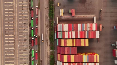 Cargo truck carry container for load to cargo ship ,many Trucks in the intern Stock Footage 171669924