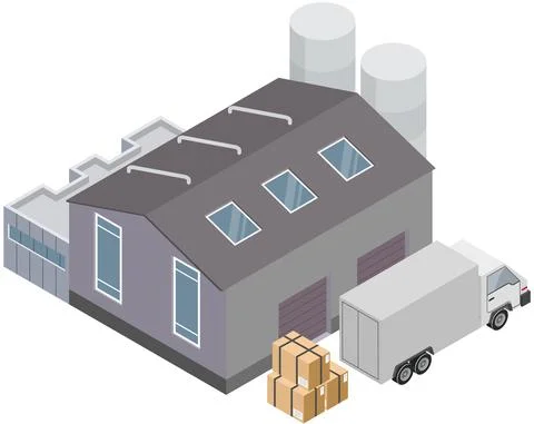 Cargo truck loading parcel package boxes or delivery van vehicle next to storage Stock Illustration