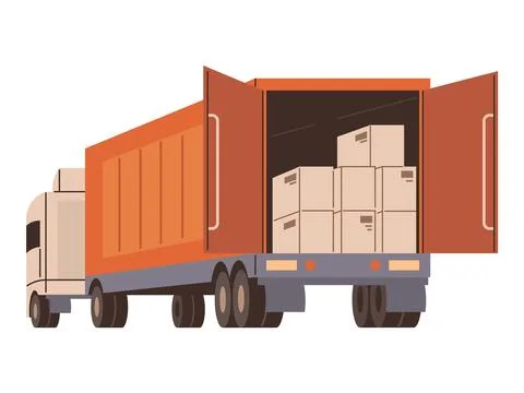 Cargo truck loading parcel package boxes or delivery van vehicle, internati.. 스톡 일러스트
