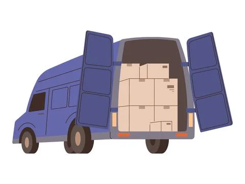 Cargo truck loading parcel package boxes or delivery van vehicle, internati.. Illustrazione stock