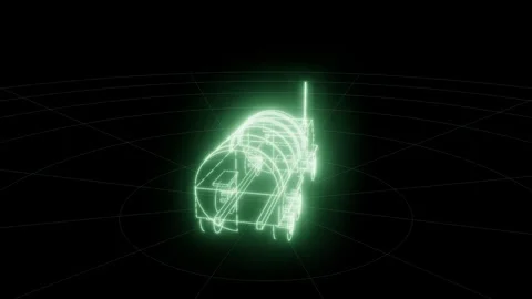 Cargo truck phosphor wireframe technical drawing turntable 3D animation Stock Footage 342240445