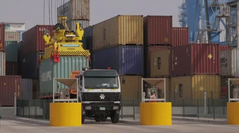 Cargo Trucks Being Unloaded Stock Footage 63086236