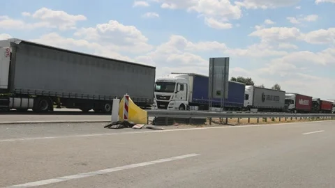 Cargo Trucks Border Queue Stock Footage 244523553