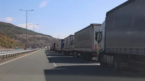 Cargo Trucks Highway Queue Stock Footage 259489849
