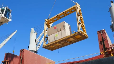 Cargo unloading from ship Stock Footage 154385128