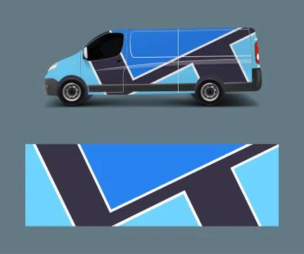 Cargo van decal with green wave shapes , truck and car wrap vector, Graphic a Stock Illustration