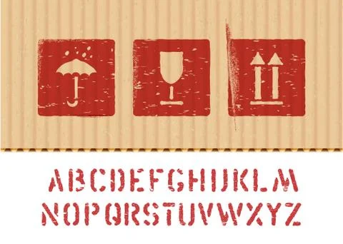 Cargo vector cardboard box vector icon sign set fragile, keep dry, top and crate Stock Illustration