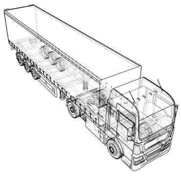 Cargo vehicle. Wire-frame. EPS10 format. Vector created of 3d. Stock Illustration