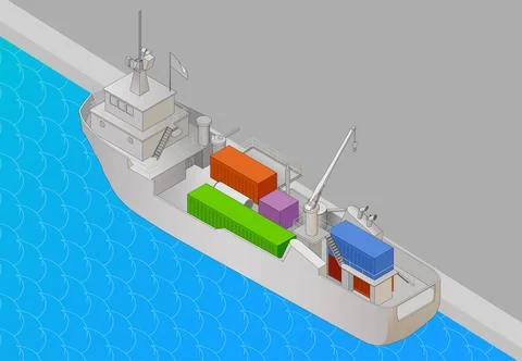 Cargo vessel isometric view flat Cargo vessel isometric view flat vector 3... Stock Photos