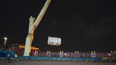 Cargo Vessel Moving A Cargo onto a transport on the docks Video stock 255201853