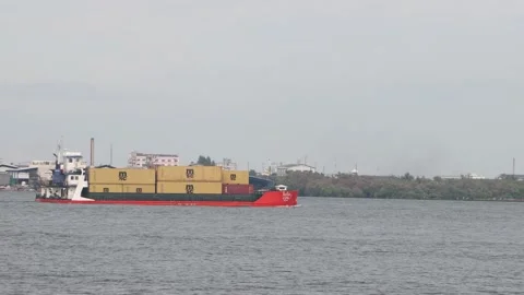 The cargo vessel O.P.K. loaded of container Stock Footage 227892963