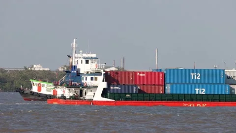 The cargo vessel O.P.K. loaded of containers Stock Footage 237513053