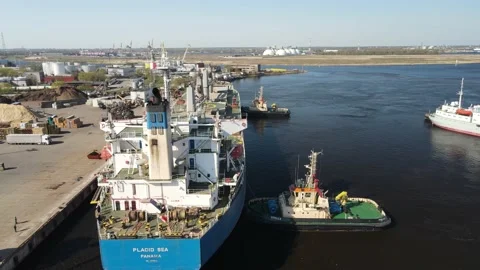 Cargo vessel in port Stock Footage 159278375