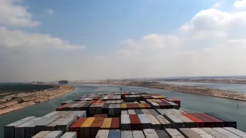Cargo Vessel POV Through Suez Canal Time Lapse Shipping Route Stock Footage 332481631