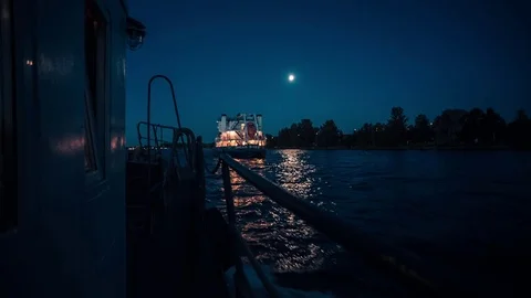 Cargo Vessels Sailing On A River Stock Footage 75442915