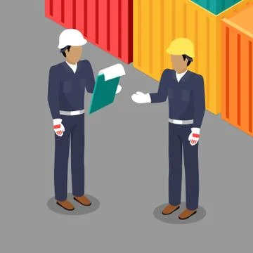 Cargo Worker and Foreman Talking in Warehouse Stock Illustration