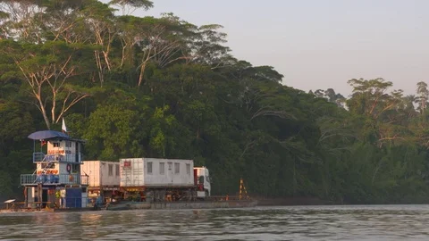 Cargoship - Ferry - Napo River - Amazon -  1 Stock Footage 73248638