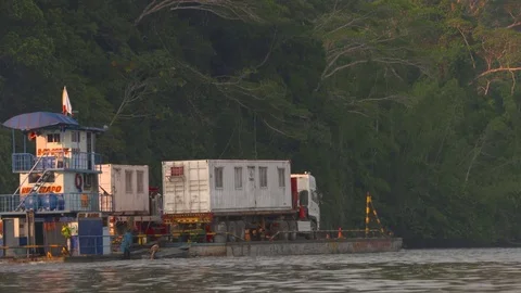 Cargoship - Ferry - Napo River - Amazon -  2 Stock Footage 73248849