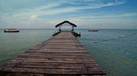 Caribbean blue sky pier glide 03 스톡 동영상 45346969