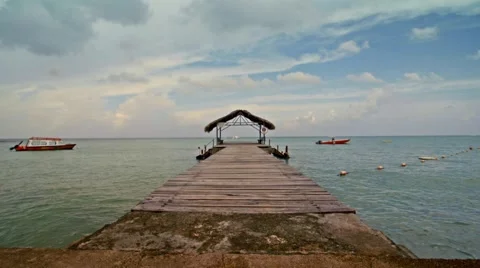 Caribbean blue sky pier static timelapse 스톡 동영상 45346101