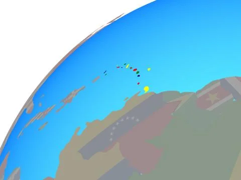 Caribbean with flag on globe Stock Illustration