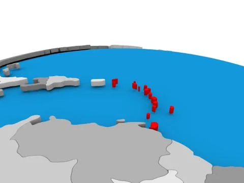 Caribbean on globe in red Stock Illustration