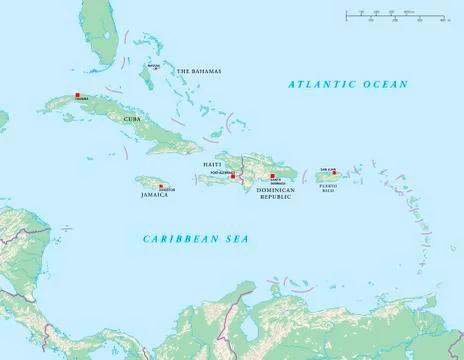 Caribbean Islands Political Map Stock Illustration