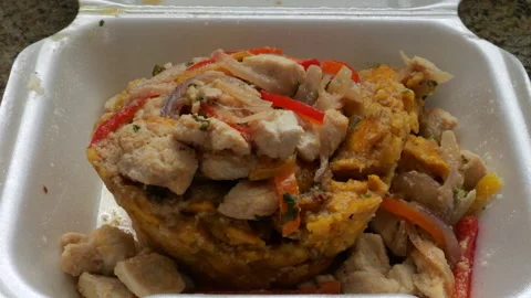 Caribbean mofongo plate to go Stock Footage 233138255