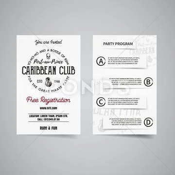 Caribbean Party Back And Front Flyer Template Design. Invitation Template. Rum