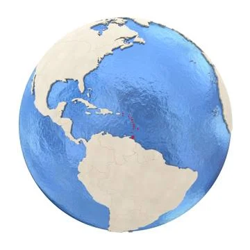 Caribbean in red on full globe isolated on white Stock Illustration