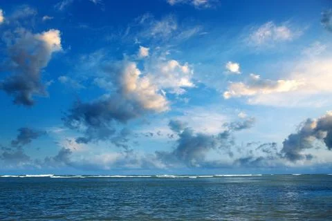 Caribbean sea and clouds sky. Travel background. Stock Photos
