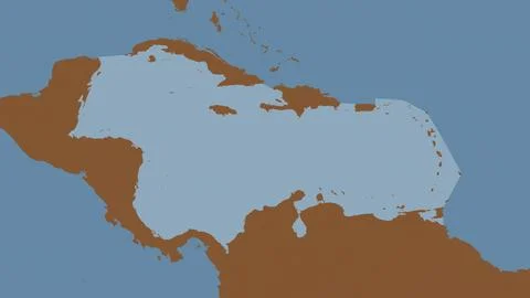 Caribbean Sea highlighted on a tiled pattern colored map Stock Illustration