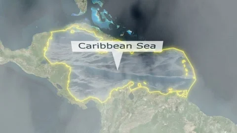 Caribbean Sea Map - Clouds Effect Video stock 267076761