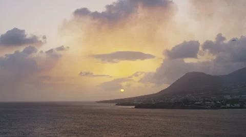 Caribbean sea sunset view of  St. Kitts island - Cruise ship destination Stock Footage 62733951