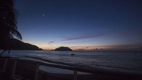 Caribbean: St. Vincent, Beach Sunset with Moon Stock Footage 71575120