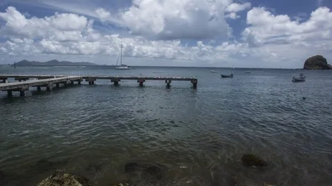 Caribbean: St. Vincent, Dock with Clouds during Day Stock Footage 71588629
