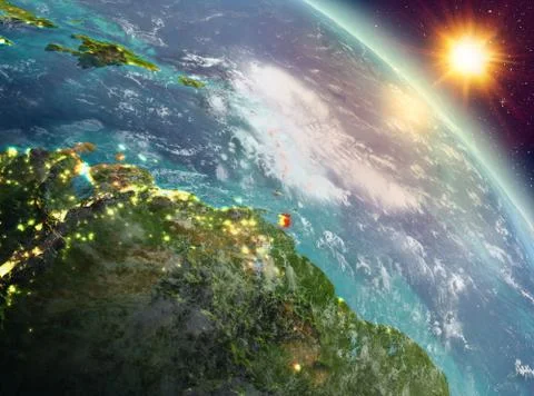 Caribbean in sunrise from orbit Stock Illustration