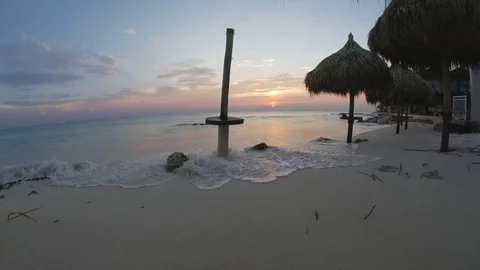 Caribbean Sunset Beach close waves 4k Stock Footage 73342332