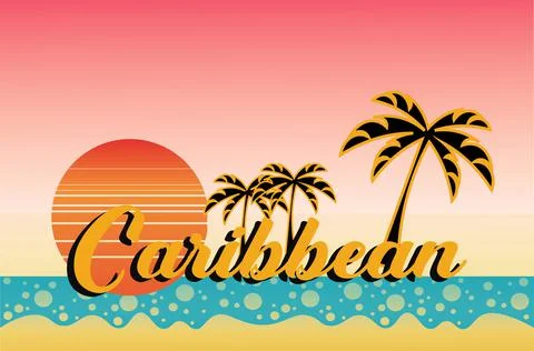 Caribbean Sunset Vector Illustration on a white background Stock Illustration