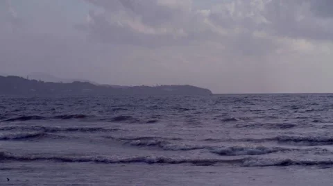 Caribbean waves Beach moody pan to ship on horizon 스톡 동영상 45338187