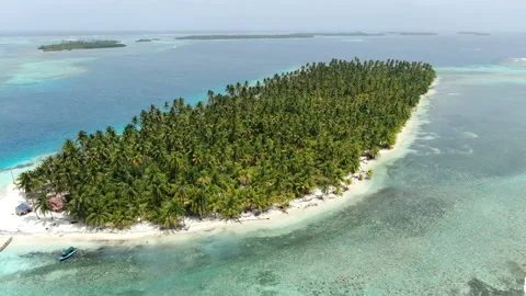 Caribbean white unspoiled sandy beach aerial drone view Stock Footage 103547469