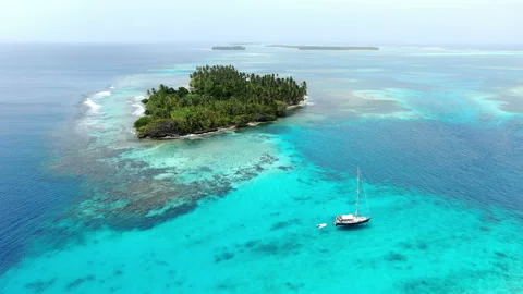 Caribbean white unspoiled sandy beach aerial drone view Stock Footage 104040338