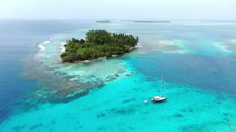 Caribbean white unspoiled sandy beach aerial drone view Stock Footage 104042161