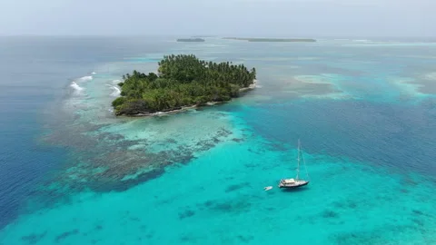 Caribbean white unspoiled sandy beach aerial drone view Stock Footage 104042453