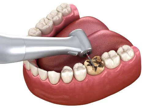 Caries removing process. Medically accurate tooth 3D illustration. Illustrazione stock