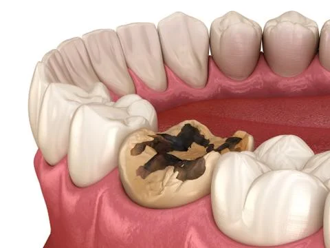 Caries removing process. Medically accurate tooth 3D illustration. Stock Illustration